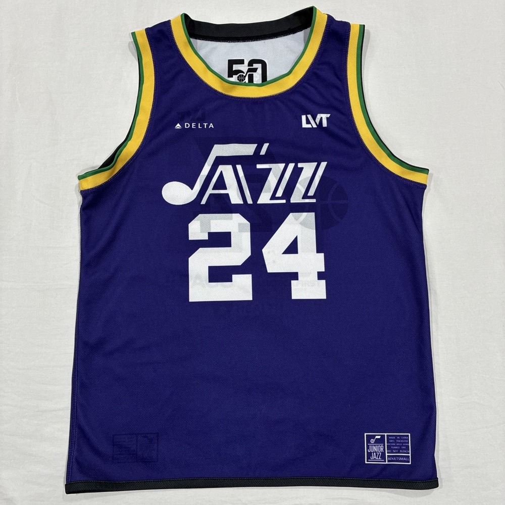 Utah Jr. Jazz #24 Jersey Adult Small Delta Purple & Yellow J-Note Logo